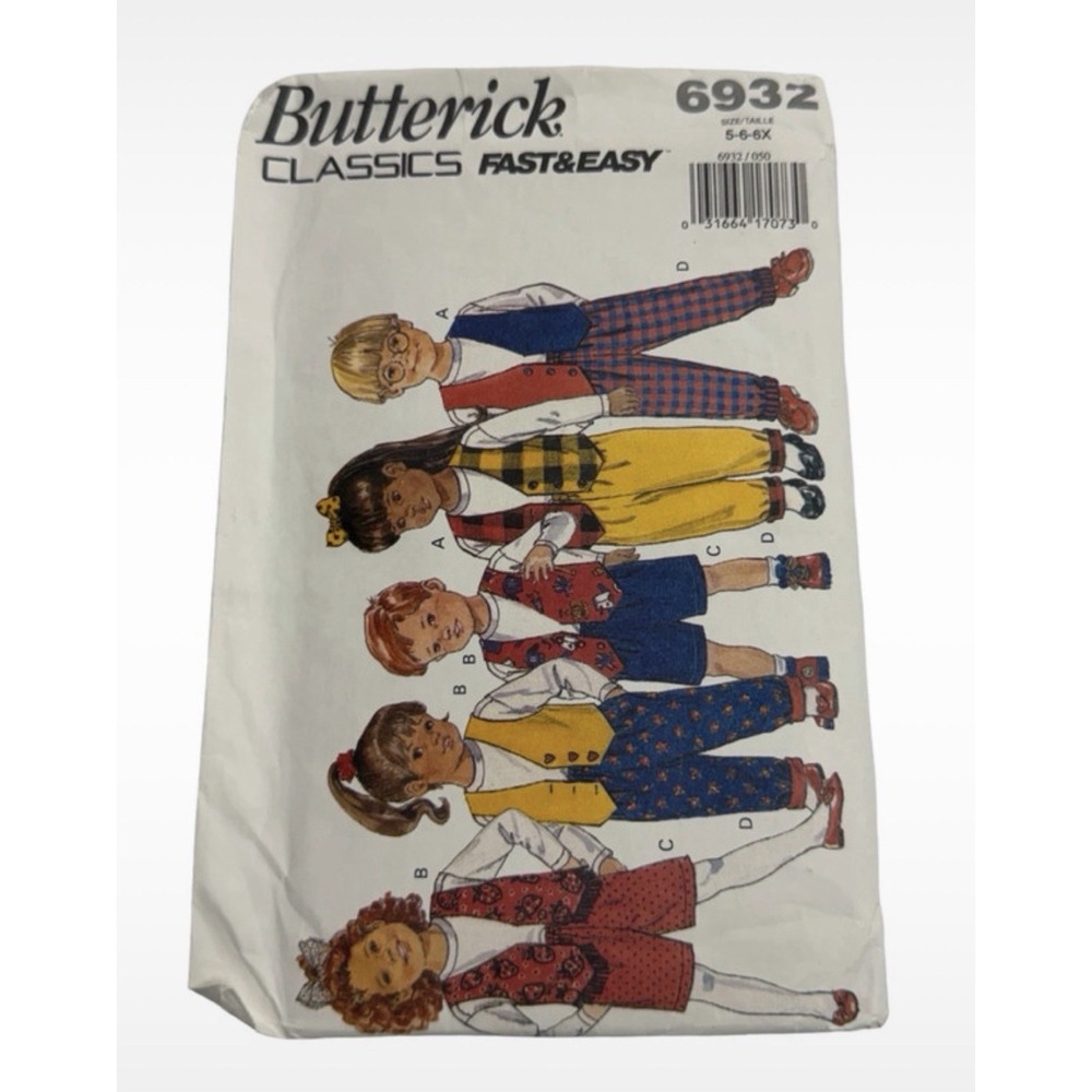 Butterick 6932 Children's Vest Top Shorts & Pants Sewing Pattern Size 5-6-6X